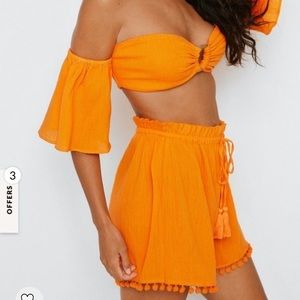 Crinkle Tassel Pom Pom Cover Up Shorts